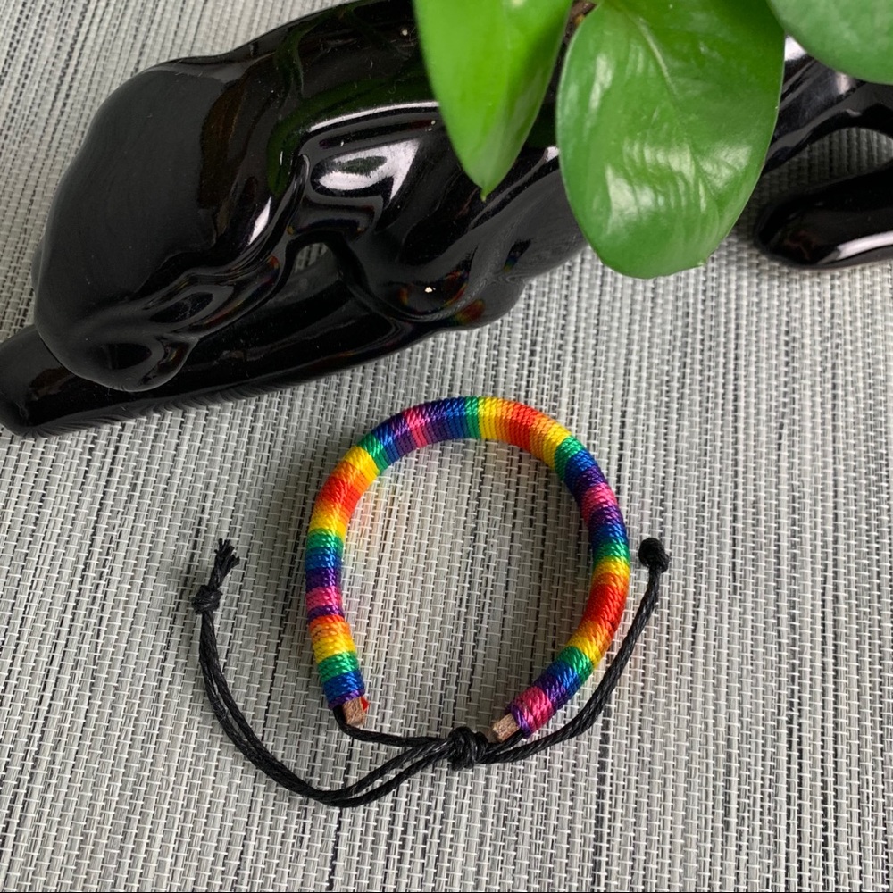 Leather Pride / Equality Rainbow Cord Bracelet